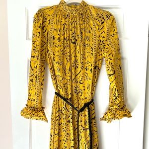 Zimmermann Airy Cotton Yellow and black with braided black leather belt.